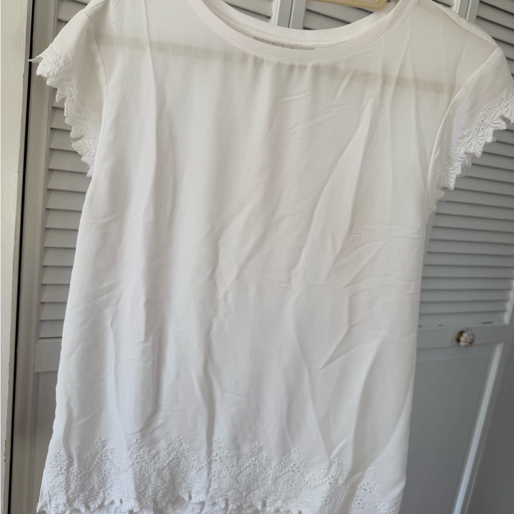Ann Taylor White Lace Accent Blouse